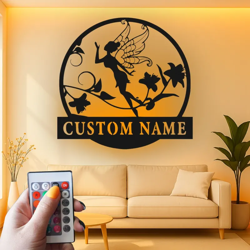 Personalisierte Feen-Namensschild | LED Metall-Wandkunst für das Babyzimmer | Individuelle Mädchenzimmer-Dekoration | Verzauberndes Geschenk mit Beleuchtung