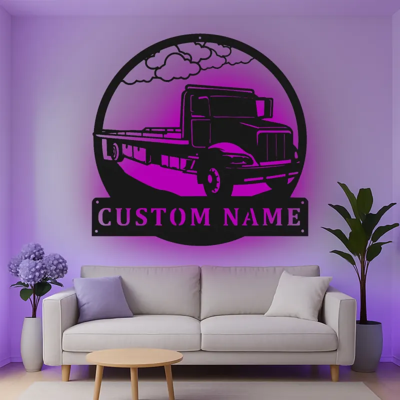 Cartel de metal LED personalizado de camión de plataforma regalo para conductores de camiones decoración de garaje u oficina