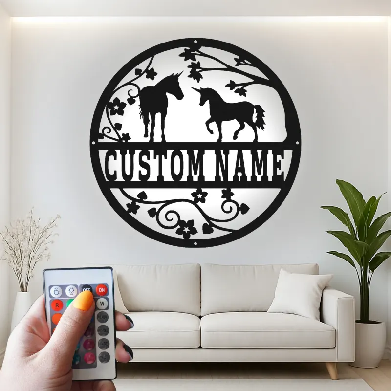 Custom Unicorn LED Sign | Personalized Metal Wall Art | Mythical Equestrian Decor | Nursery & Farmhouse Gift