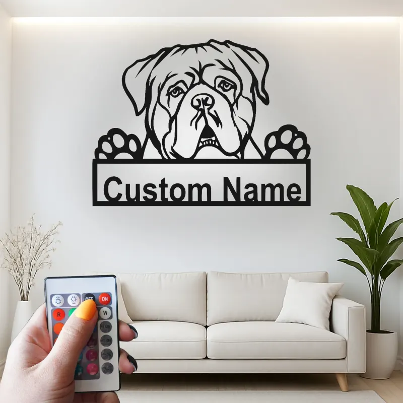 Insegna in metallo LED Bulldog personalizzata regalo per amanti dei cani decorazione per soggiorno 3
