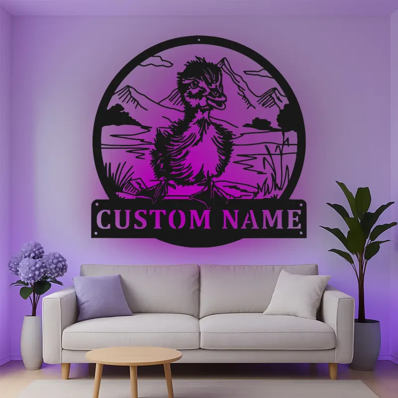 Insegna in metallo LED personalizzata con anatroccolo - Regalo per nursery, decorazione camera baby animale