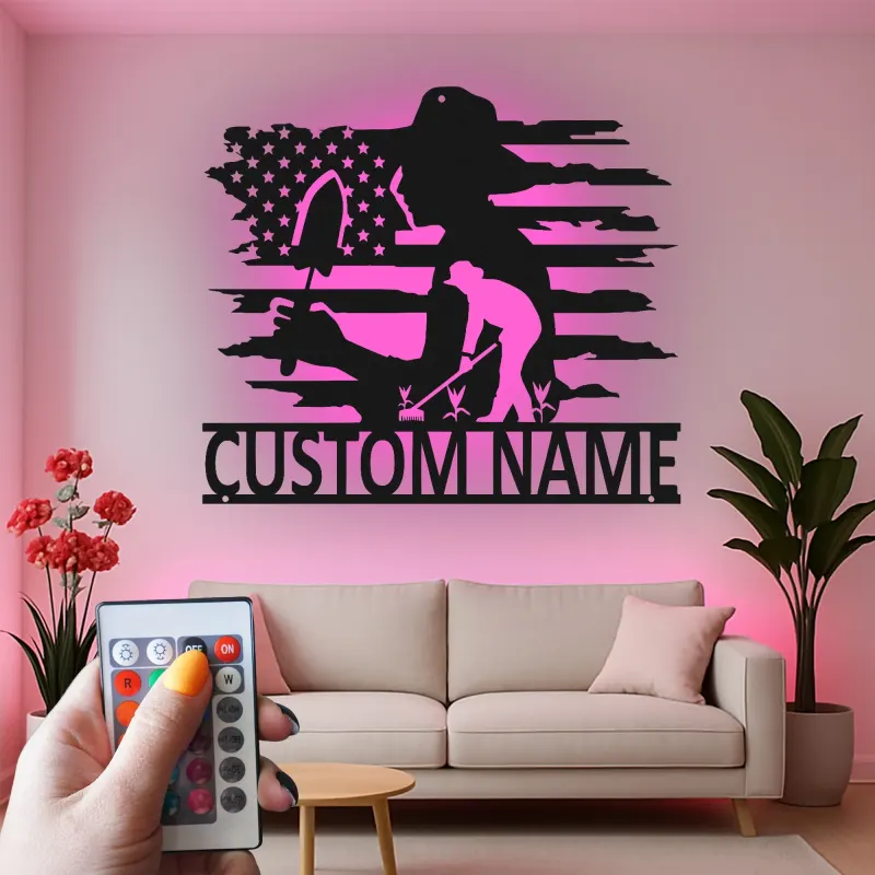 Personalized Gardener LED Metal Sign | Custom American Flag Art | Outdoor Yard Decor | Gift for Mom