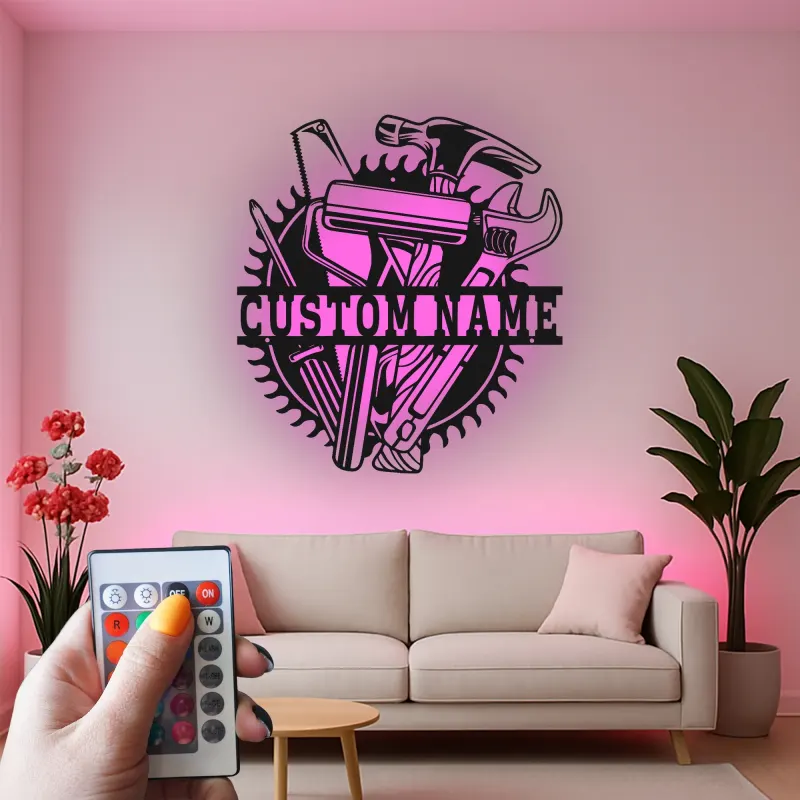 Panneau en métal de menuiserie personnalisé | Décor d'atelier pour bricoleur | Art mural en métal LED | Cadeau pour artisan