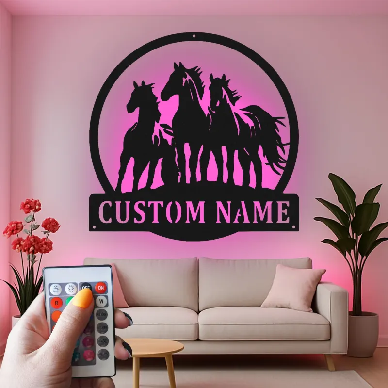 Panneau de Cheval Personnalisé avec Rétroéclairage LED | Art Métallique sur Mesure pour Décor de Ranch & Ferme | Cadeau Équestre pour Amateurs de Chevaux