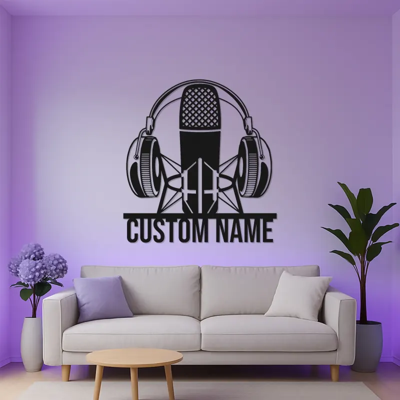 Custom Podcast Mic Sign | Personalized LED Metal Wall Art | Studio Decor for Podcaster & Musician Gift