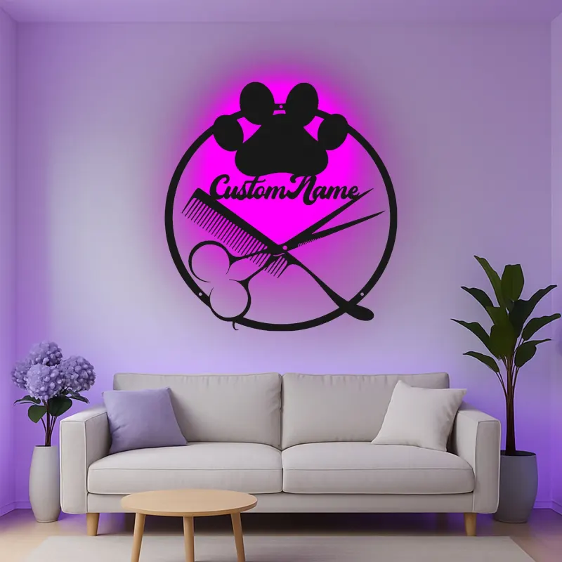 Custom Hair Stylist Led Light Metal Wall Art Personalized Barber Shop Gift Salon Decor for Hairdressers