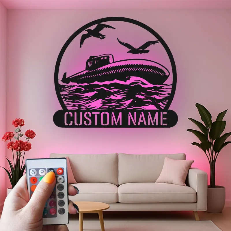 Personalisierte U-Boot Metall Schild | LED Nautische Wandkunst | Individuelles Navy Veteran Geschenk | Maritime Dekoration