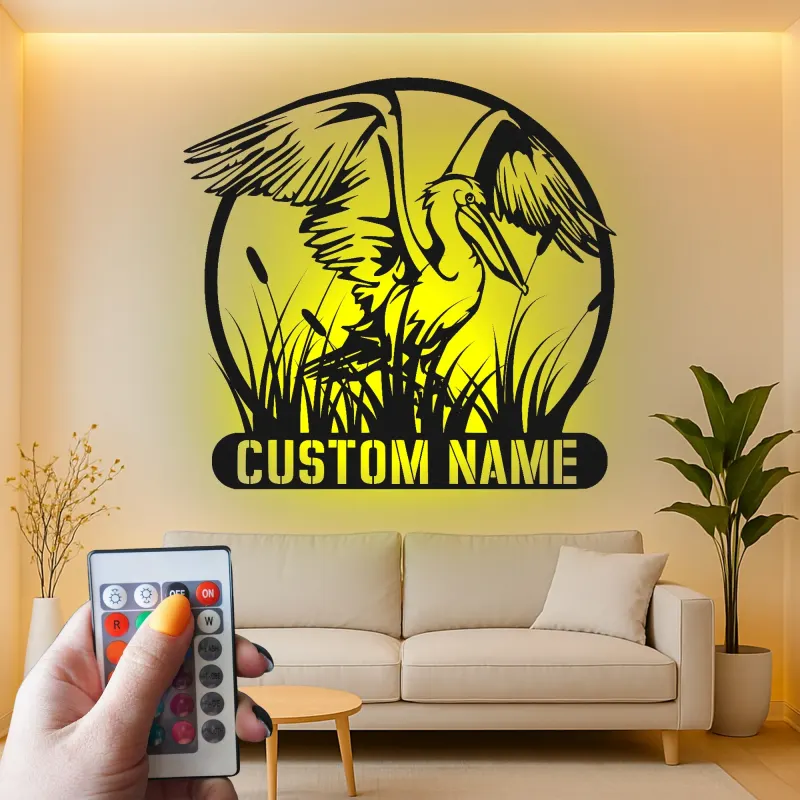 Insegna in Metallo Pellicano Personalizzata | Arte Murale LED Costiera per la Casa | Regalo per Amanti degli Uccelli | Decorazione per Casa al Mare