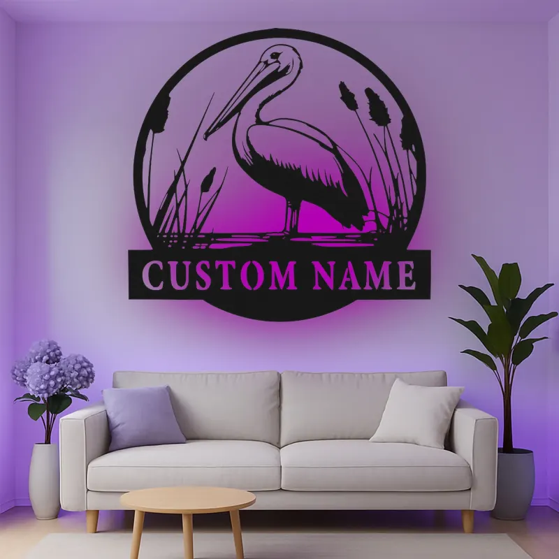 Cartel de metal LED personalizado de pelícano regalo para amantes de la naturaleza decoración de hogar costero