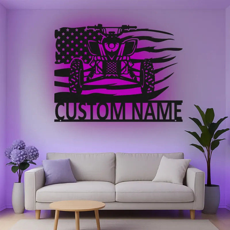 Cartel de metal personalizado con luz LED de quad para ATV, regalo personalizado para entusiastas del aire libre, decoración para garaje o man cave