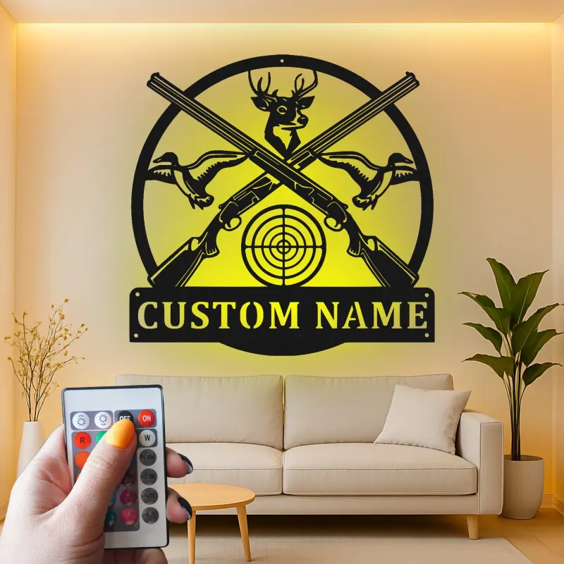 Custom Hunting Led Light Metal Wall Art Personalized Gift for Hunters Man Cave or Cabin Decor