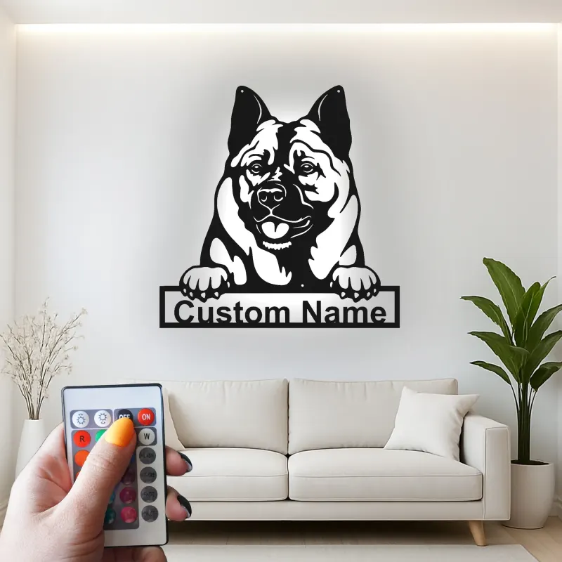 Custom Akita Led Light Metal Wall Art Personalized Dog Lover Gift Living Room Pet Decor