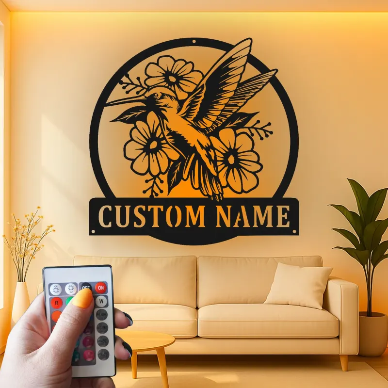 Custom Hummingbird Metal Sign | LED Light Wall Art | Personalized Floral Garden Decor | Housewarming Gift for Bird Lovers
