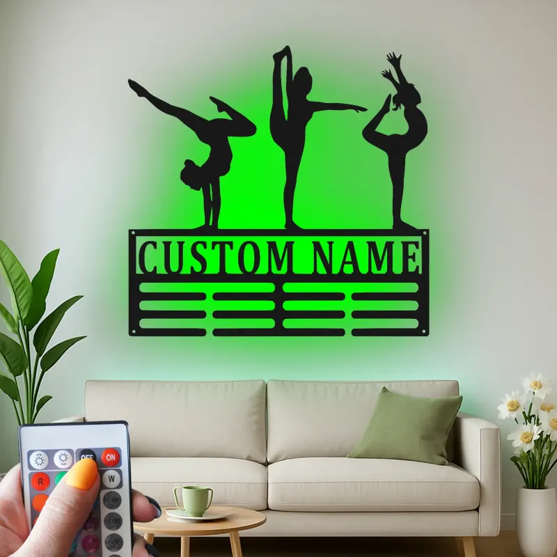 Insegna LED personalizzata per ginnastica | Arte murale in metallo personalizzata | Regalo per ginnasta per cameretta ragazza | Decorazione murale atleta