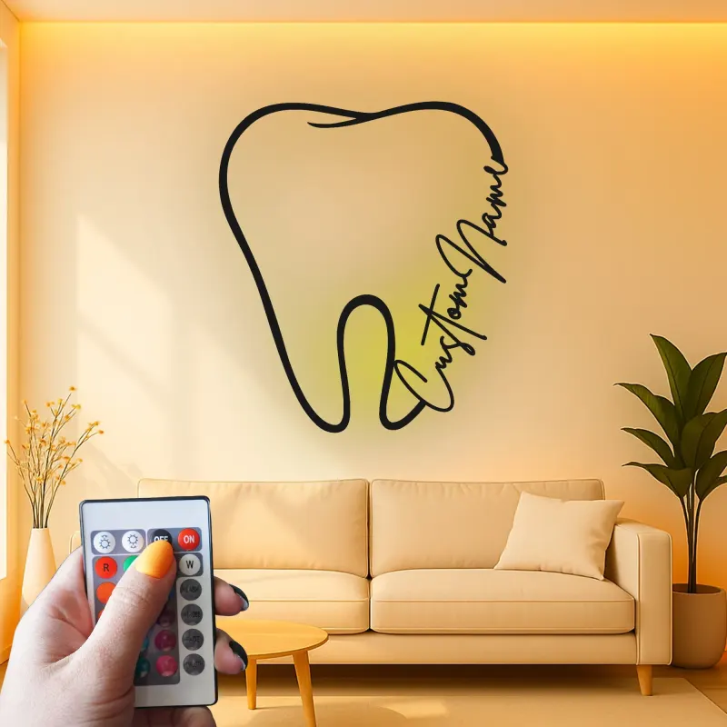 Custom Tooth Led Light Metal Wall Art Personalized Dentist Gift Office Decor for Dental Professionals