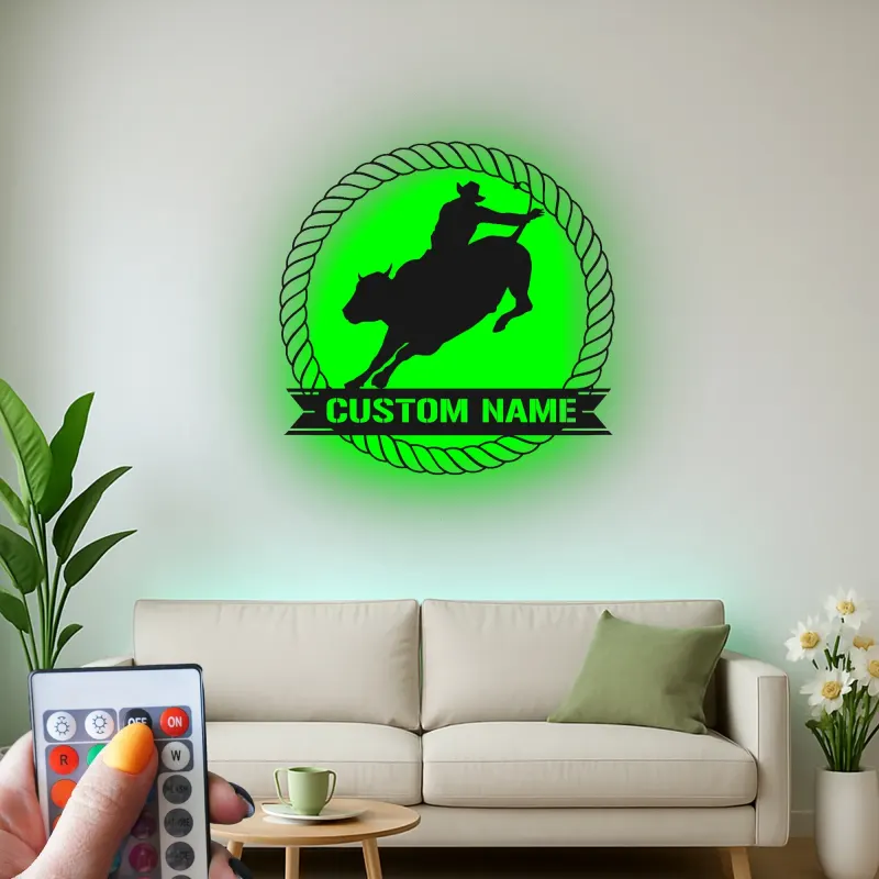Cartel de metal LED personalizado de vaquero de rodeo regalo occidental para él decoración rústica de cueva de hombre