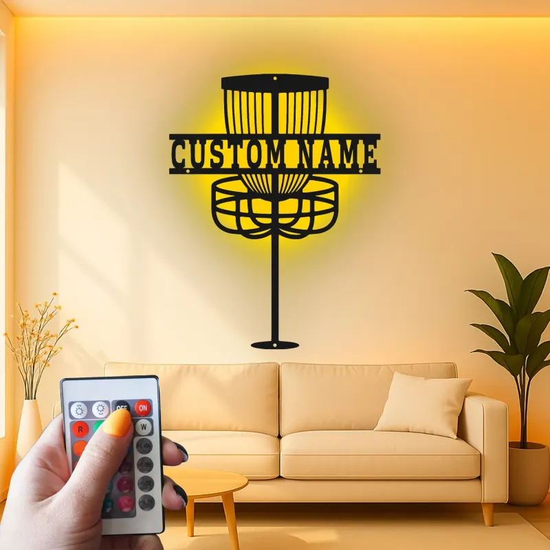 Cartel de metal LED personalizado para cesta de Disc Golf, regalo para jugadores de Disc Golf, decoración de sala de juegos o exterior