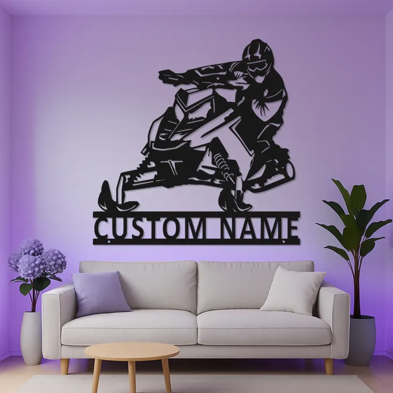 Arte da Parete in Metallo LED per Motoslitta Personalizzata | Insegna con Nome per Piloti per Man Cave | Regalo Decorativo per Sport Invernali