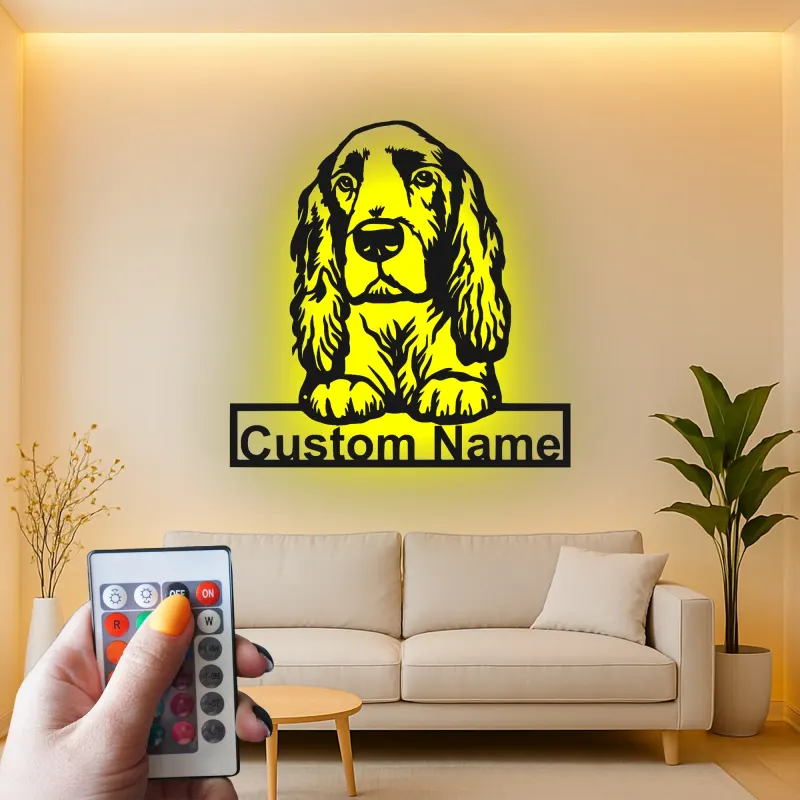 Cartel de metal LED personalizado de Cocker Spaniel - Regalo para amantes de los perros - Decoración para el salón