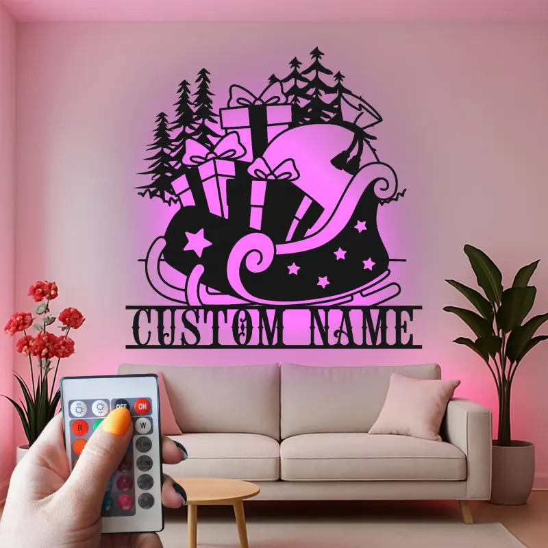 Personalisierte Metall-Wandkunst mit LED-Beleuchtung für den Weihnachtsmann