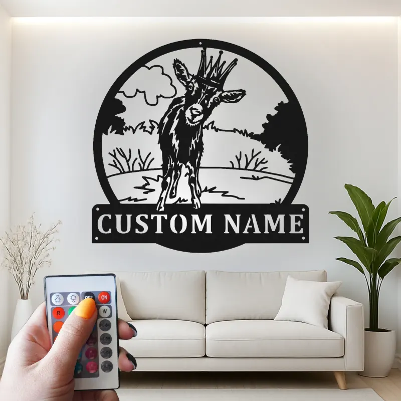 Custom Goat LED Sign | Personalized Metal Wall Art | Modern Farmhouse Decor & Gift for Animal Lovers | Barn & Nursery Accent