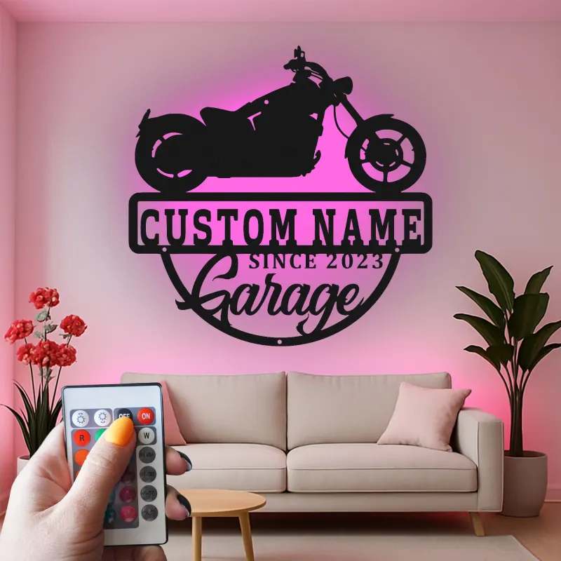 Custom LED Motorcycle Sign | Metal Garage Wall Art | Personalized Biker Decor | Light Up Man Cave Gift