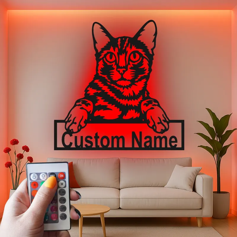 Personalisierte LED-Metall-Wandkunst mit Katze – Geschenk für Tierliebhaber, Deko für Schlaf- oder Wohnzimmer 2