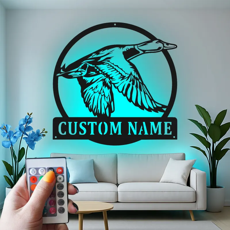 Cartel de metal LED de pato personalizado Regalo para amantes de la naturaleza Decoración de cabaña rústica