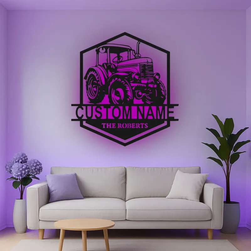 Insegna in metallo LED personalizzata a forma di trattore - Regalo per agricoltori, decorazione rustica per fattoria 2