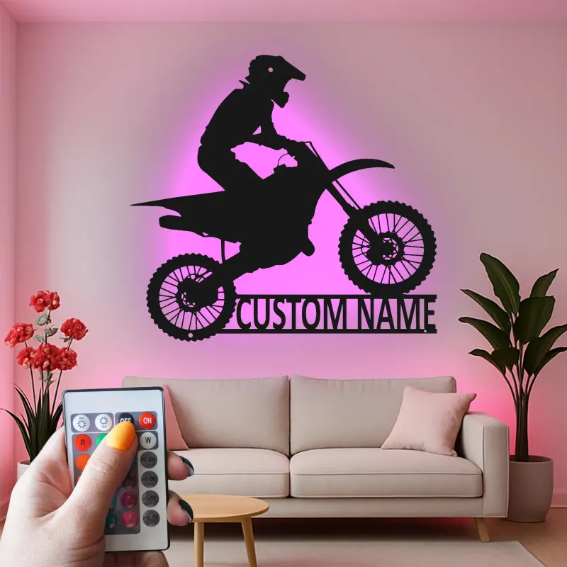 Custom Motocross Rider Led Light Metal Wall Art Personalized Gift for Dirt Bike Enthusiasts Garage or Man Cave Decor 5