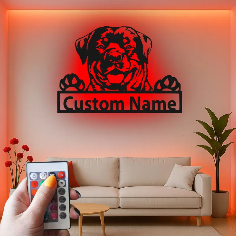 Décoration murale en métal personnalisée avec lumière LED de Rottweiler