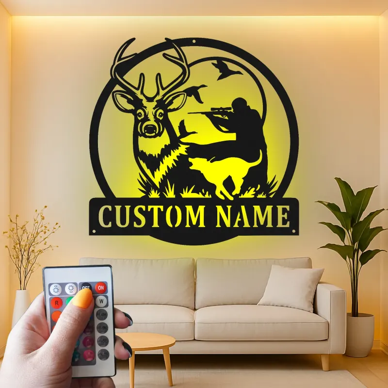 Personalisierte LED-Beleuchtung Metall-Wandkunst für Jäger und Rehe – Geschenk für Outdoor-Enthusiasten, Man Cave Jagd Dekor