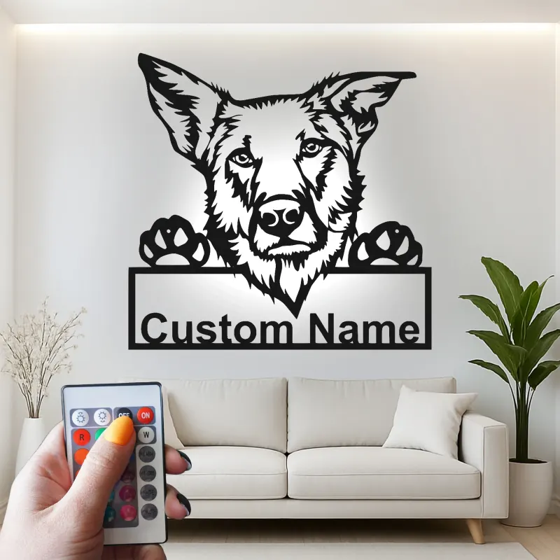 Cartel de metal LED personalizado de Pastor Alemán, regalo para amantes de los perros, decoración para la sala de estar