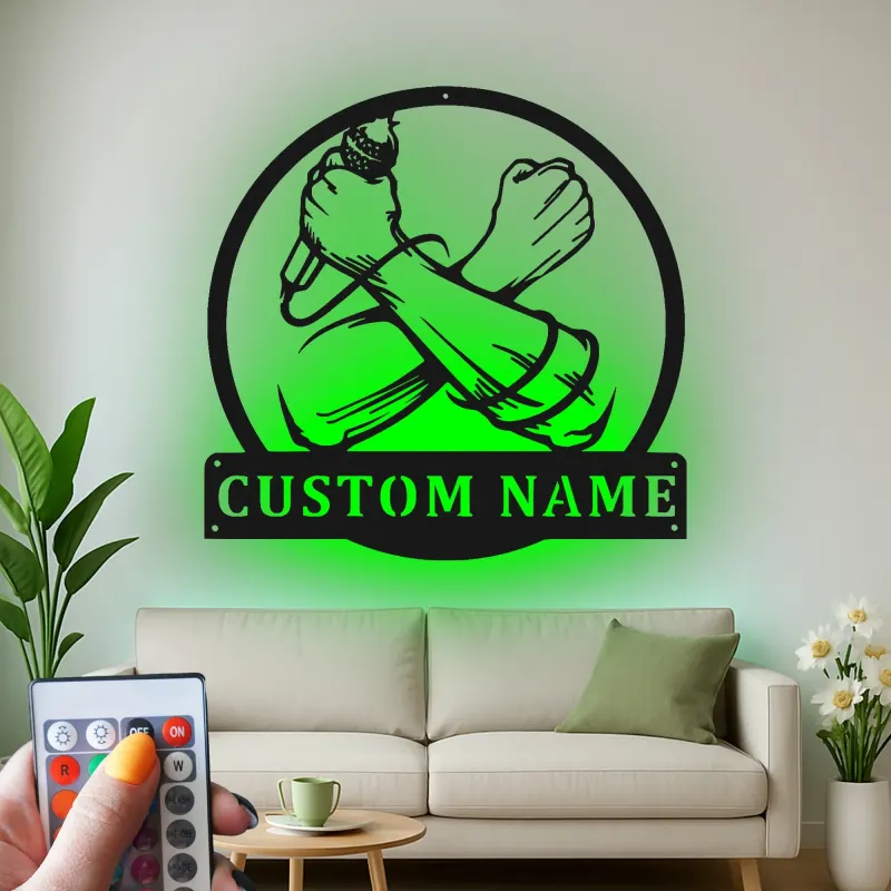 Custom Microphone and Fist Led Light Metal Wall Art Personalized Musician Gift Studio or Man Cave Decor