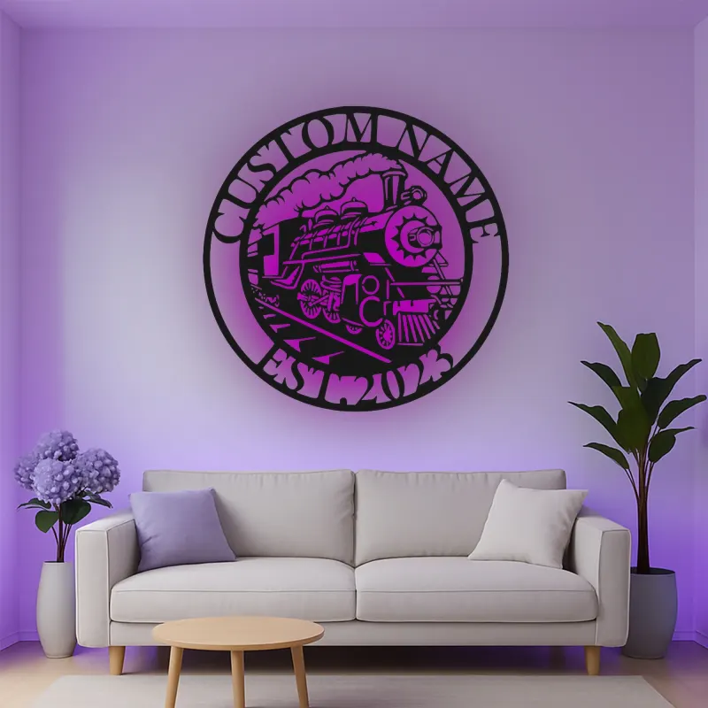 Insegna in metallo personalizzata con luce LED per locomotiva a vapore regalo per appassionati di treni decorazione man cave