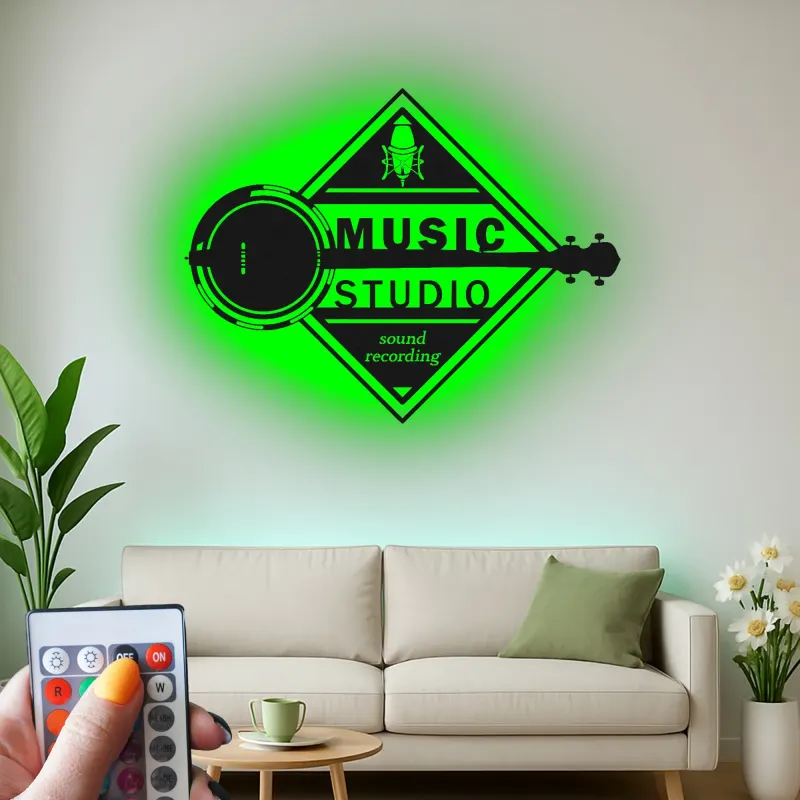 Personalisierte LED-Metallschild Banjo | Vintage Musikstudio-Dekor | Matte schwarze Wandkunst | Retro-Geschenk für Musiker