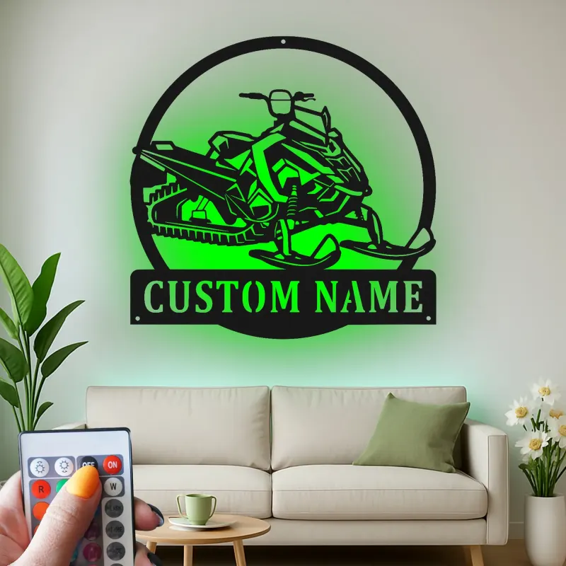 Personalized Snowmobile Metal Sign | LED Light Wall Art | Custom Winter Sports Decor for Cabin | Snowmobiling Enthusiast Gift