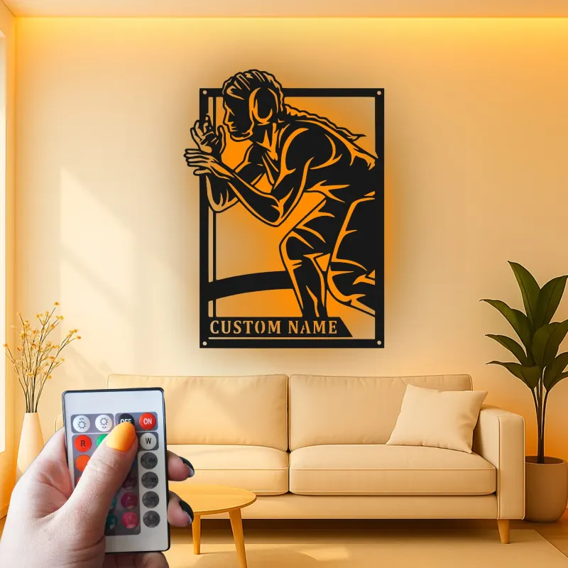 Custom Wrestler Led Light Metal Wall Art Personalized Athlete Gift Sports Room Decor for Wrestling Fans