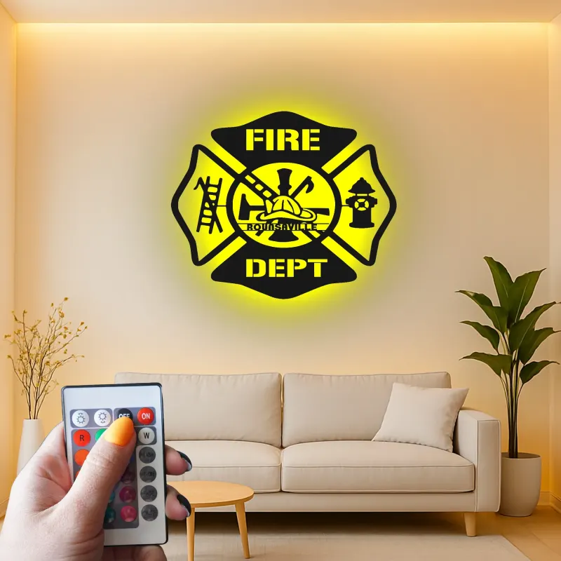 Custom Firefighter LED Sign | Personalized Metal Wall Art | Fire Station Decor & Fireman Gift