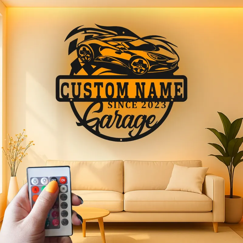 Insegna in metallo personalizzata garage auto sportiva con luce LED regalo per appassionati di auto decorazione per man cave