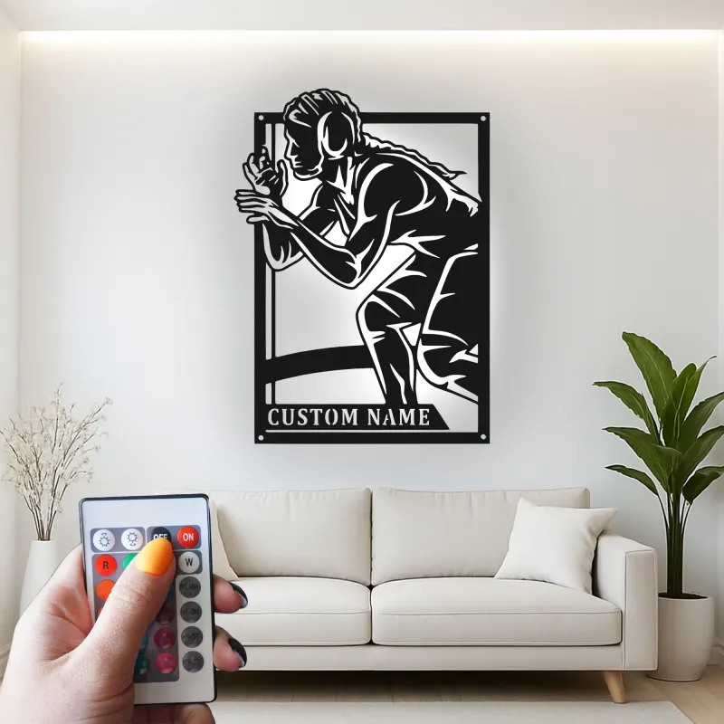 Custom Wrestler Led Light Metal Wall Art Personalized Athlete Gift Sports Room Decor for Wrestling Fans