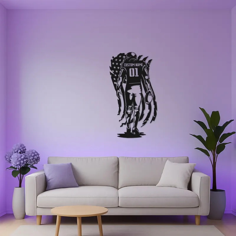 Cartel de Jugador de Fútbol Personalizado de Metal | Arte Mural LED para Habitación de Adolescentes | Nombre y Número Personalizados de Atleta | Decoración para Man Cave de Fanático del Deporte