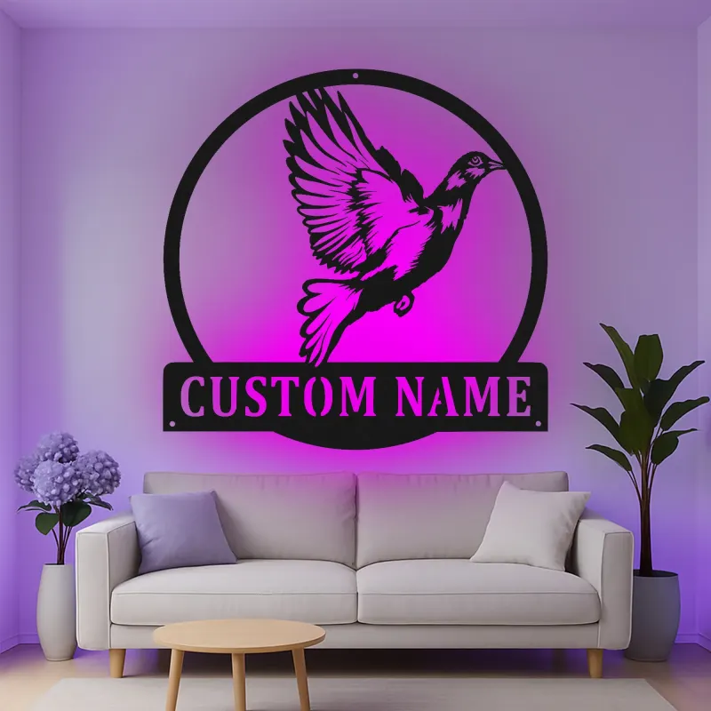Personalisierte Vogel-Silhouette LED-beleuchtetes Metallschild Geschenk für Naturliebhaber Wohn- oder Garten-Dekor