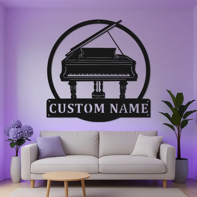 Grand Piano LED Wall Art | Custom Metal Name Sign | Personalized Musician Gift & Studio Decor