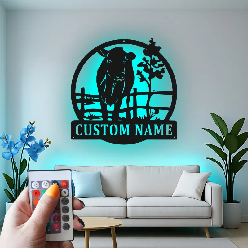 Insegna in metallo LED personalizzata per fattoria di mucche, regalo per allevatori, decorazione rustica per fattoria