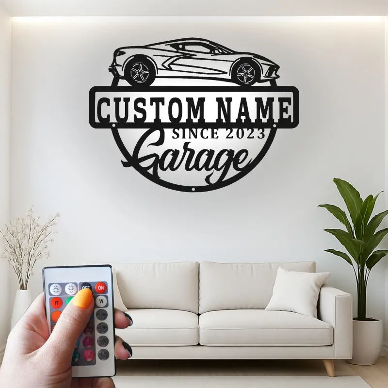 Cartel de metal LED de coche deportivo personalizado, regalo para entusiastas de coches, decoración de garaje