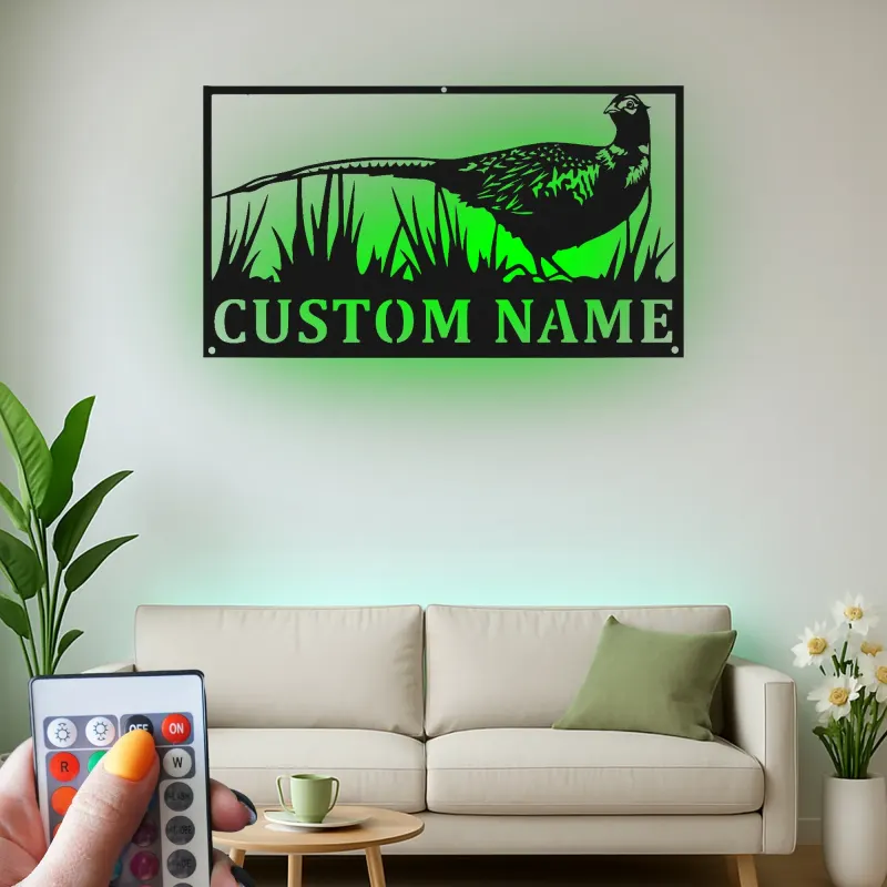 Fasan Metall Wandkunst | Personalisiertes LED-Schild für die Hütte | Individuelles Geschenk für Jäger & Lodge-Dekor