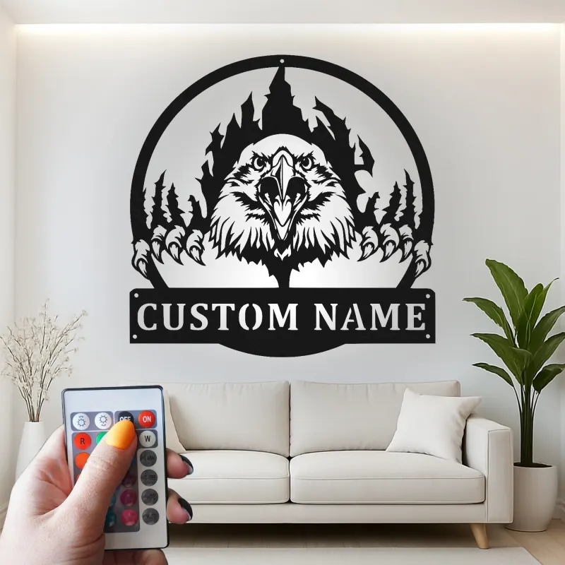 Custom Eagle Led Light Metal Wall Art Personalized Gift for Nature Lovers Rustic Cabin Decor 1