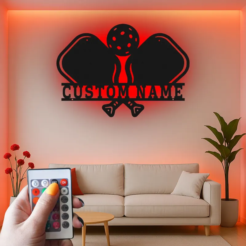 Personalized Pickleball LED Metal Sign | Custom Name Wall Art | Game Room Decor & Sports Bar Signage Gift for Player