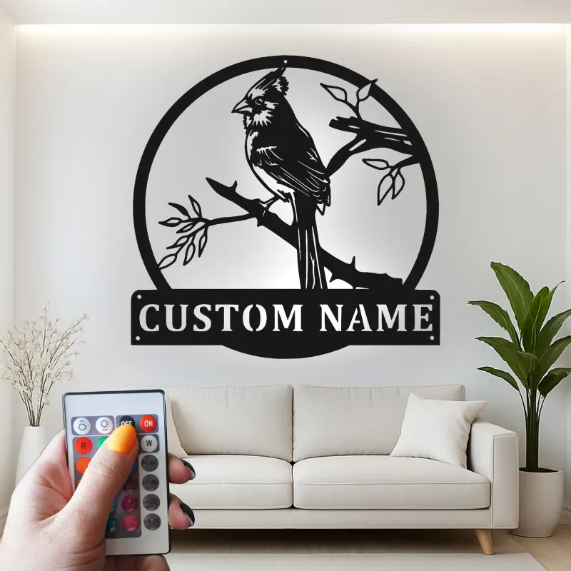 Cartel de metal LED personalizado con cardenal, regalo para amantes de los pájaros, decoración de hogar con temática natural